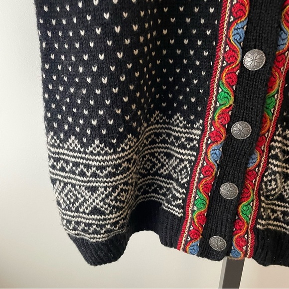 Vintage Norwegian 100% Wool Knit Cardigan Sweater Norway Fair Isle Scandinavian - Picture 8 of 9